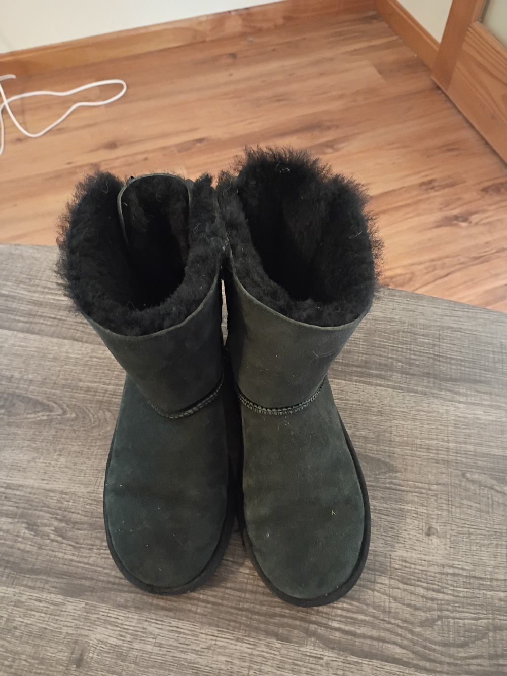 UGG Girl's Black Suede Shearling-Lined Short Boots